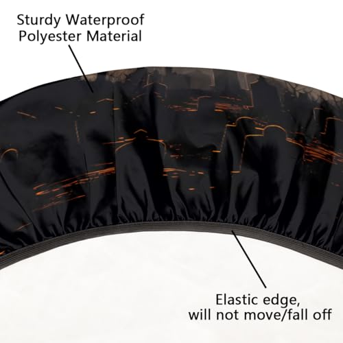 Halloween Moon Night Bats Tree Round Fitted Waterproof Tablecloth - 56 Inch, Elastic Edge