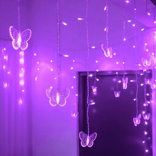 YOLIGHT Butterfly Curtain Lights 13ft Purple LED Fairy Lights with Remote