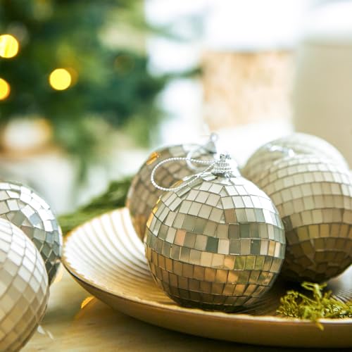 Disco Ball Set of 12 Gold Mirror Ornaments for Party & Holiday Decor