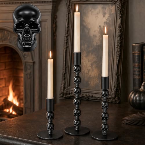 Skull Candle Holder Set - Gothic Taper Candlesticks for Halloween & Decor - Style 1 / 3