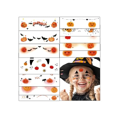 Halloween Freckle Face Tattoos for Kids - 12 Sheets Spooky Designs, Waterproof Party Stickers