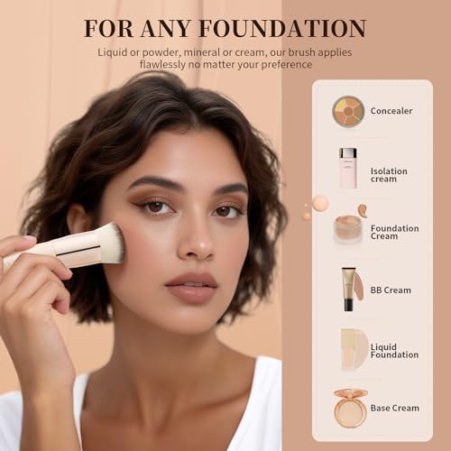 Flat Top Kabuki Foundation Brush - Synthetic Makeup Tool Beige