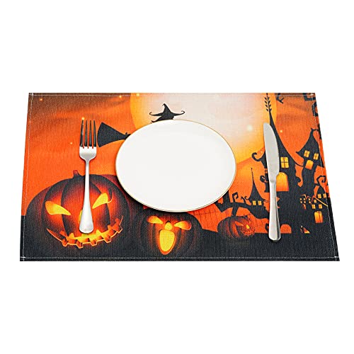 Halloween Placemats Set - Washable Linen Table Mats for Dining & Party Decor