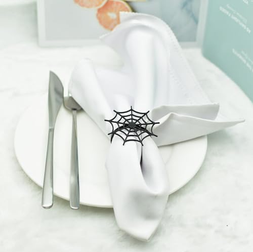 Halloween Black Spider Web Napkin Rings Set of 6 - Metal Table Decor
