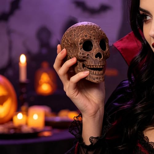 Light Brow 12 Pcs Fire Pit Skull Decor Reusable Ceramic Skeleton Heads for Halloween & Outdoor Fireplaces