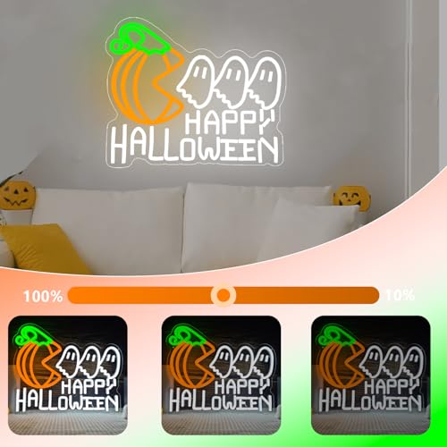 Halloween Neon Sign Dimmable Pumpkin Ghost Neon Window Lights - PumpkinEatingGhost