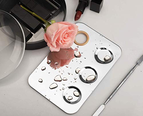 Rectangle Makeup Mixing Palette with Spatula - 6x4 Inch Stainless Steel