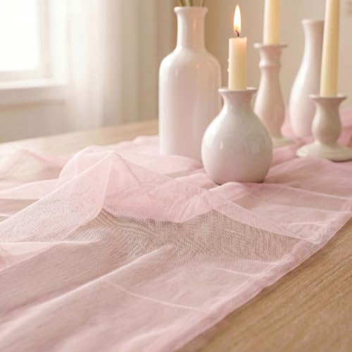Blushing Pink Gauze Table Runner 28x120 Inch - Seasonal Home & Dining Decor