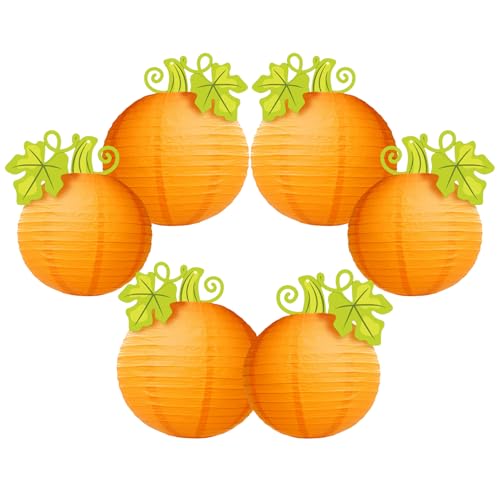 Halloween Pumpkin Hanging Paper Lanterns Set - 6 Pieces 10/12 Inch Fall Decor