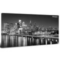 Philadelphia Skyline Wall Art Canvas - Black & White Cityscape, 48 x 24 Inches - Night View Cityscape Poster for Home & Office Decor