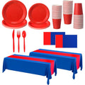 Red and Blue Disposable Party Plates Napkins & Tablecloth Set for Birthdays