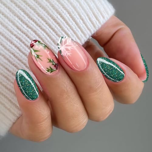 Semi Cured Gel Nail Art Strips - Christmas Glitter French Tip Wraps
