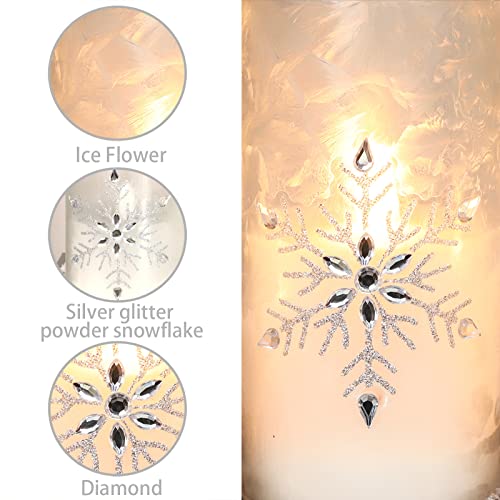 MELTONE Christmas Snowflake LED Flameless Candles Set - Warm White Flickering Wax Candles with Remote