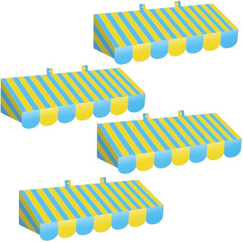 3D Circus Awning Wall Decor Set - Blue and Yellow Party Decorations, 4 Pieces