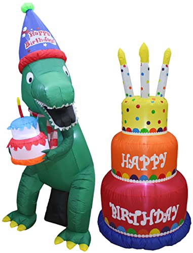 Birthday Party Decorations Bundle with Inflatable Dinosaur & Cake - Indoor Outdoor Festive Decor