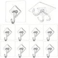 Large Waterproof Adhesive Wall Hooks 10-Pack for Holiday & Home Decor - Clear