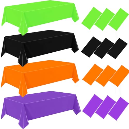 Halloween Plastic Tablecloths 54x108 Inch Disposable Rectangle Cover Set - Orange, Black, Purple, Green