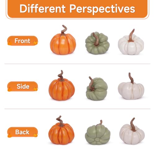 Fall Pumpkin Decor Set - Faux Ceramic Style 3 Pieces - Color-11