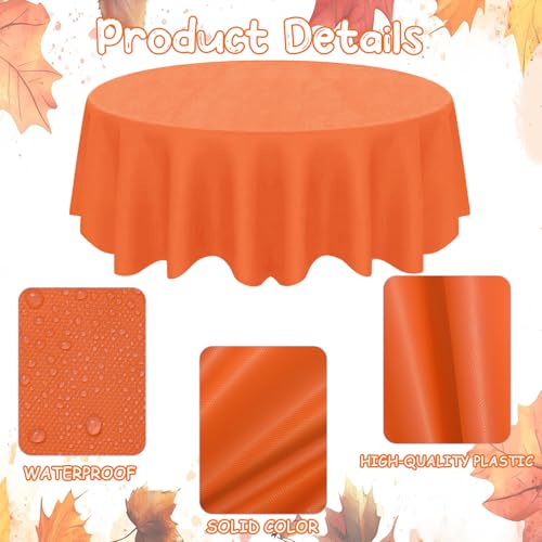 Fall Plastic Tablecloth Set - 12 Pack Autumn Colors Waterproof Round Table Cover for Thanksgiving & Parties - Yellow Orange Red