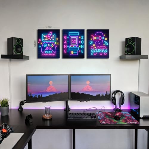 Cyberpunk Gaming Wall Art Abstract Neon Game Decor for Teen Boys Room