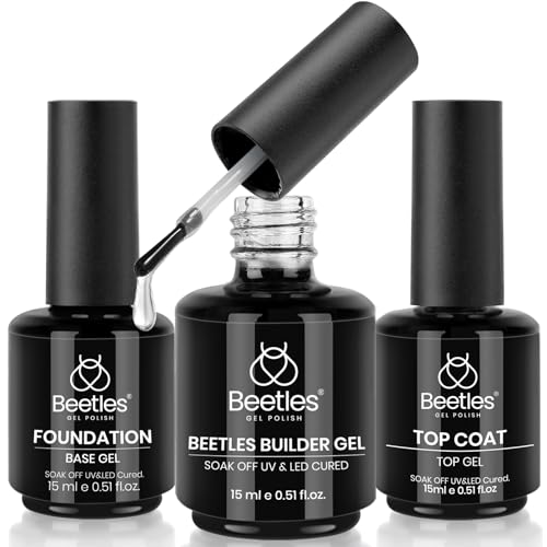 Beetles Builder Gel for Nails with Base & Top Coat Set - Clear 3Pcs C-Clear-3