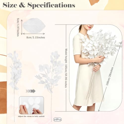 Artificial Fall Leaves Stems 4Pcs White Beech Branches for Decor