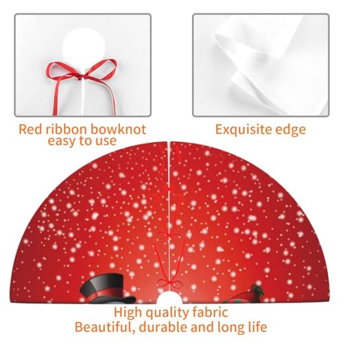 36in Snowman Family Christmas Tree Skirt - Red Background, Holiday Decor
