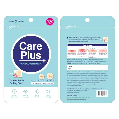 OLIVE YOUNG Care Plus Spot Patch | Hydrocolloid Acne Korean Spot Patch to Cover Zits, Pimples and Blemishes, for Troubled Skin and Face (Hydrocolloid, 204 Count (Pack of 2))