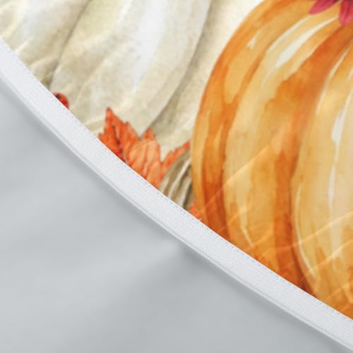 Fall Pumpkin Round Fitted Tablecloth Orange Maple Leaf Waterproof 40-44 Inch