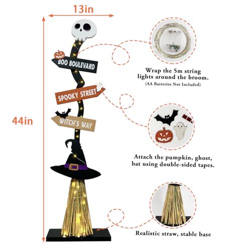 Lighted Halloween Witch Broom Decor for Indoor Outdoor Spooky Festivities
