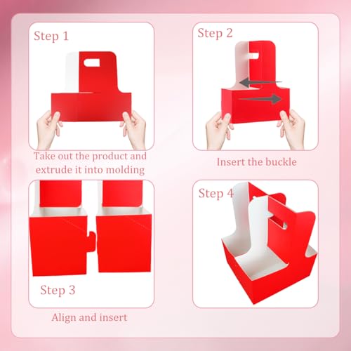 Disposable Drink Carrier Cup Holder with Handle - Red for Mother's Day