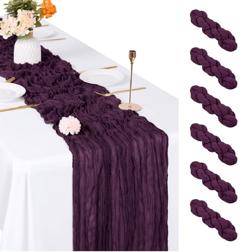 6 Pack Dark Purple Cheesecloth Table Runner 17 x 108 Inch Boho Wedding Decor
