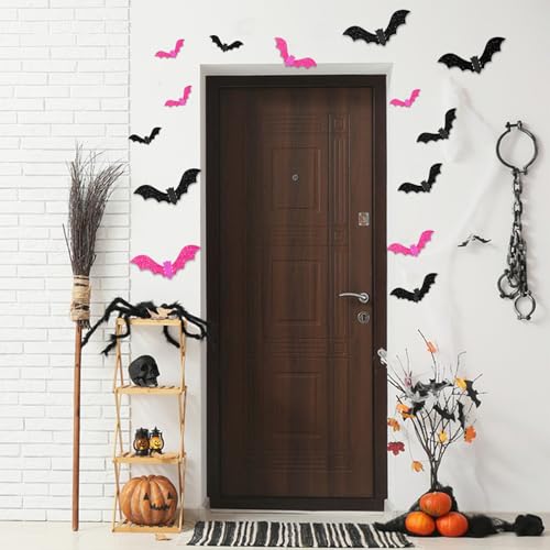 Halloween Wall Decor Bats Set - 3 Sizes Glitter Flying Bat Stickers for Party & Home