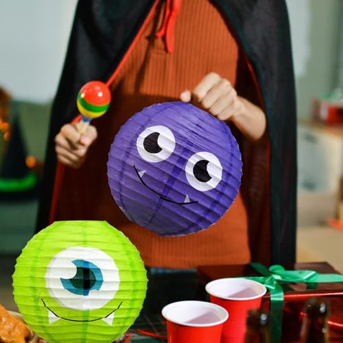 12 Pcs Monster Paper Lanterns Party Decorations - Reusable Festive Lighting