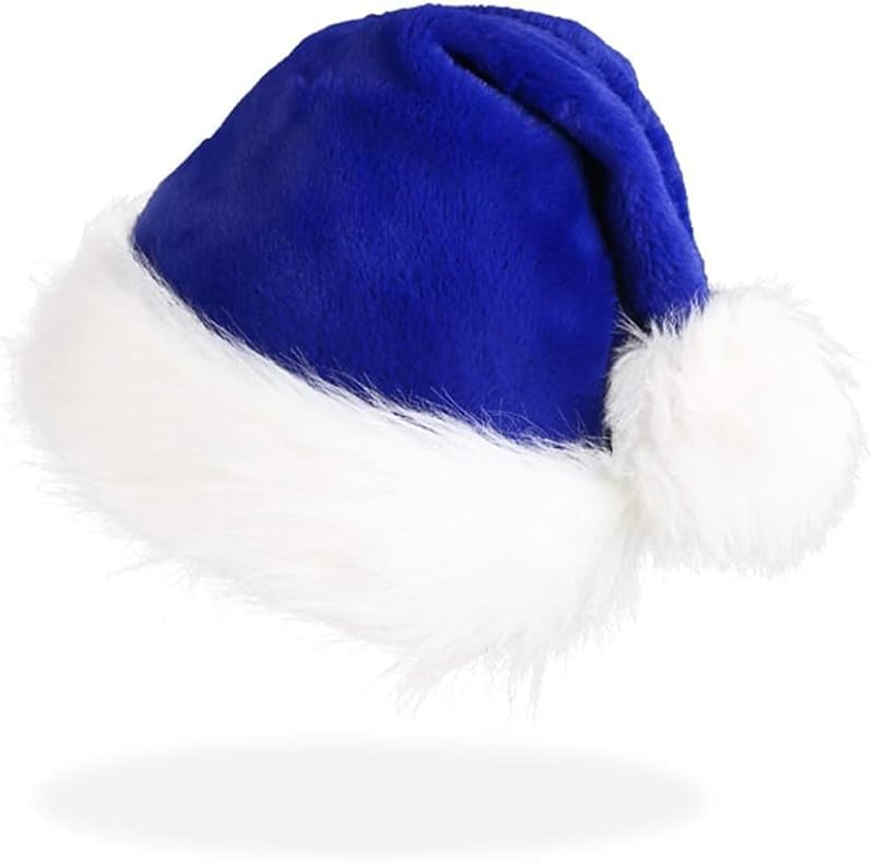 Adult Blue Plush Santa Hat - Velvet Christmas Hat for Holiday & Party Decor