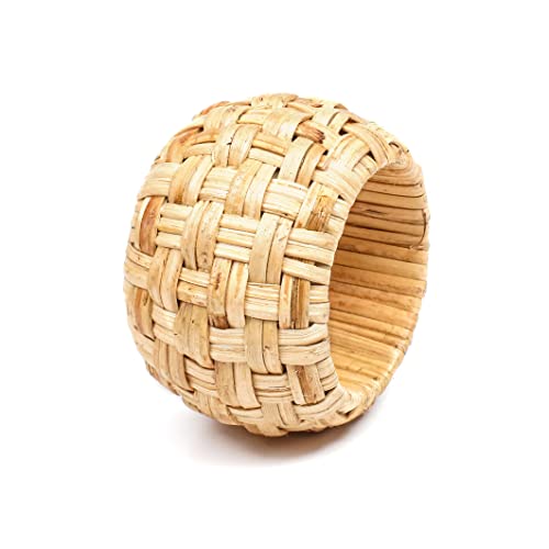 Natural Rattan Napkin Rings Set of 12 - Beige Tabletop Decor for Parties & Holidays