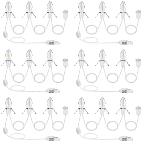 Accessory Cord with 3 LED Light Bulbs - Christmas Village Light Set - 6 Pack - Warm White
