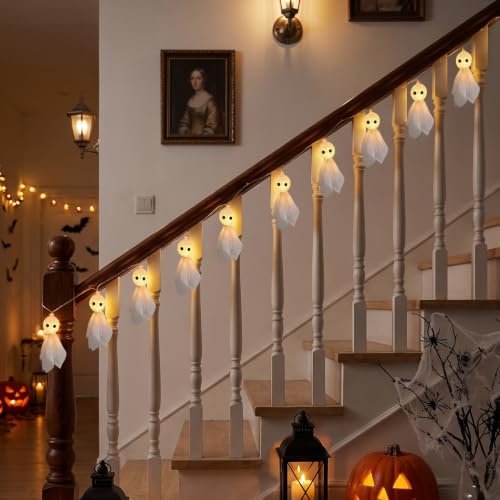 Halloween Ghost String Lights - Battery-Operated Mantel & Window Decor
