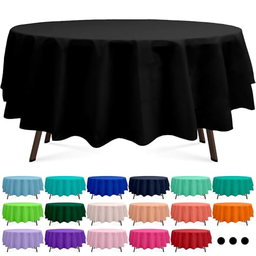 Black Round Plastic Tablecloth 84 Inch Pack G04-Black - Disposable Party Cover