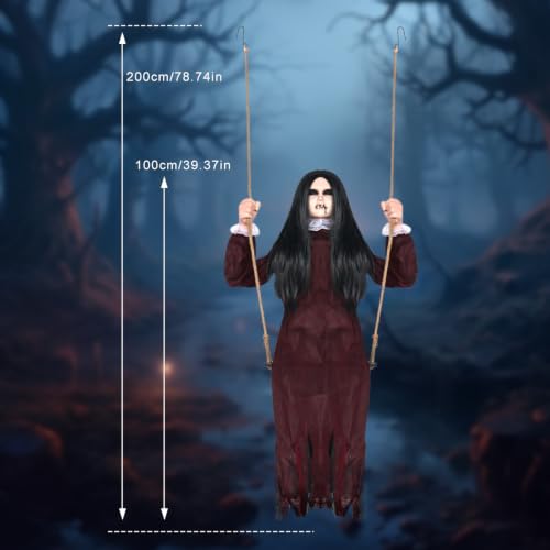 Halloween Hanging Swinging Ghost Decoration - Creepy Girl Prop, Outdoor & Indoor, Red Variation