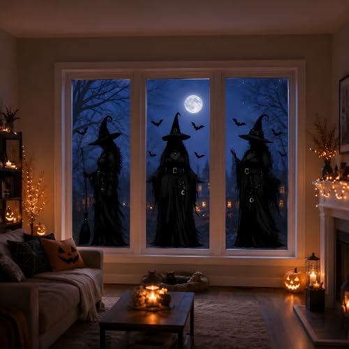 Black Witch Window Clings for Halloween Party Decor - Spooky Silhouettes