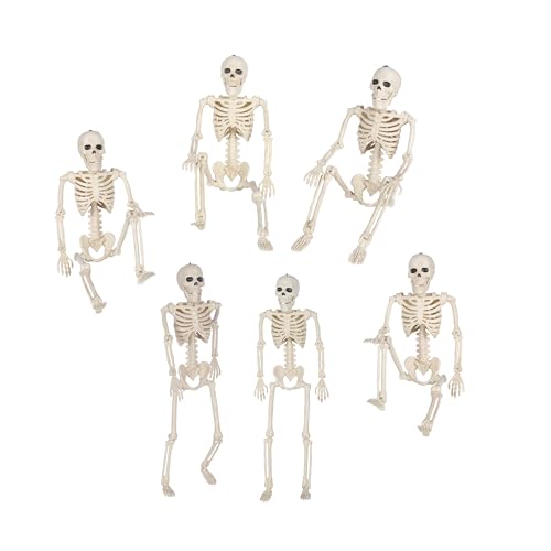 Halloween Skeleton Decorations - 16 Inch Full Body Posable Skeletons, White, 6-Pack