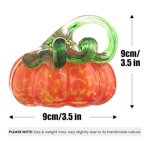 Orange Hand-Blown Glass Pumpkin Decor - 3.5 Inch Autumn Halloween Tabletop Figurine