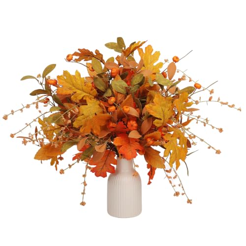 Artificial Fall Foliage Stems for Vase Bouquet - 6 Pack Orange Autumn Decor