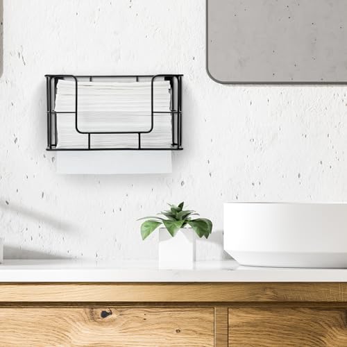 Wall Mounted Paper Towel Dispenser - Black Metal Bathroom & Kitchen Organizer