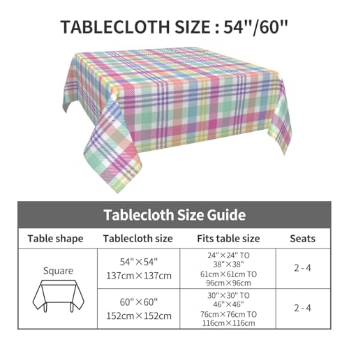 Easter Checkered Tablecloth 60x60 Inch Colorful Buffalo Plaid Square Table Cover
