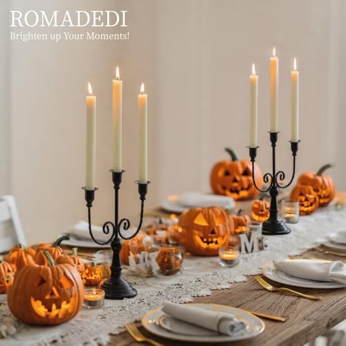 Black 3-Arm Candle Holder Set of 2 - Halloween Gothic Decor, 12 Inch Tall