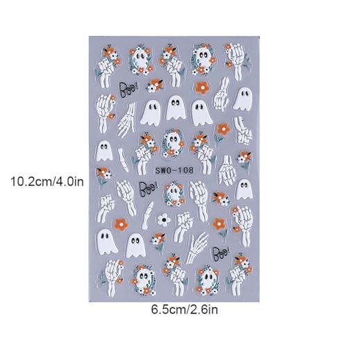 Halloween Ghost Nail Art Stickers - 3D Relief White Skeleton & Mummy Design - Style 2