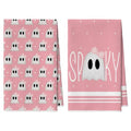 Pink Ghost Halloween Kitchen Towels Set of 2 - 18x26 Microfiber Dish Hand Towels