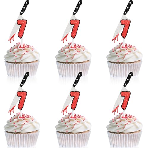 7th Birthday Cupcake Toppers Bloody Knife Slasher Theme - 18 Pack, Variation 7